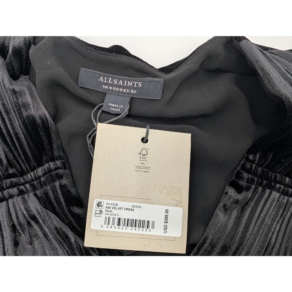 NWT ALLSAINTS Ani Velvet Dress 0 Black Whimsigoth Feminine Victorian Babydoll - Picture 7 of 10